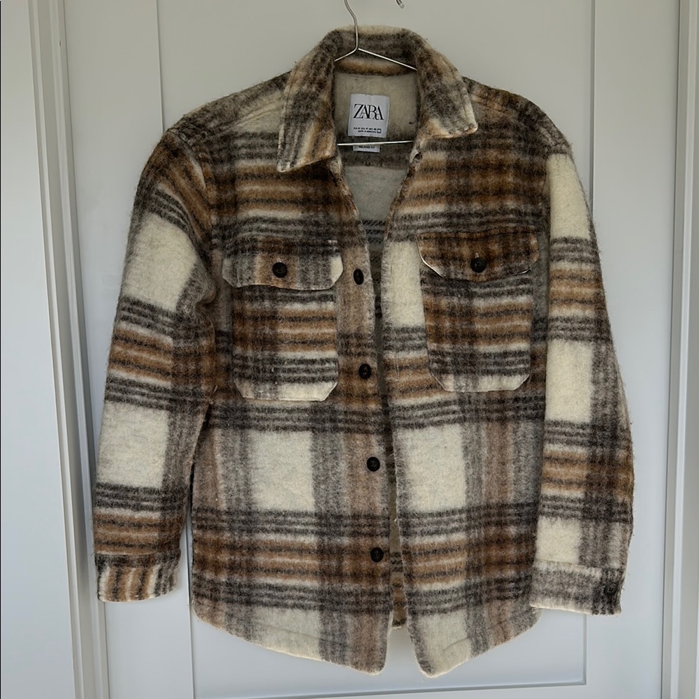 Zara Checkered Wool Blend Shirt Jacket